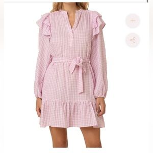 FRNCH Lavender and White Gingham Check Ruffle Dress Charleen Size Small